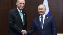 لقاء الرئيسين التركي رجب طيب أردوغان والروسي فلاديمير بوتين في كازاخستان (getty)