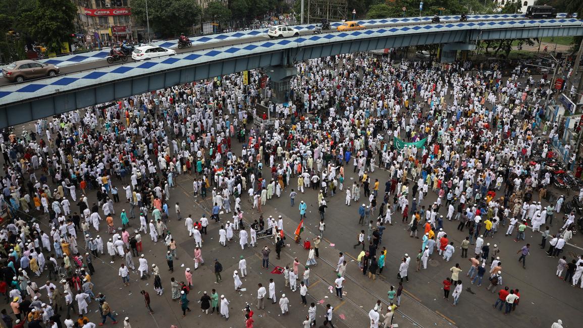 احتجاجات في كولكاتا الهندية بسبب الإساءة إلى النبي محمد  - الهند (رويترز / روباك دي تشودري)