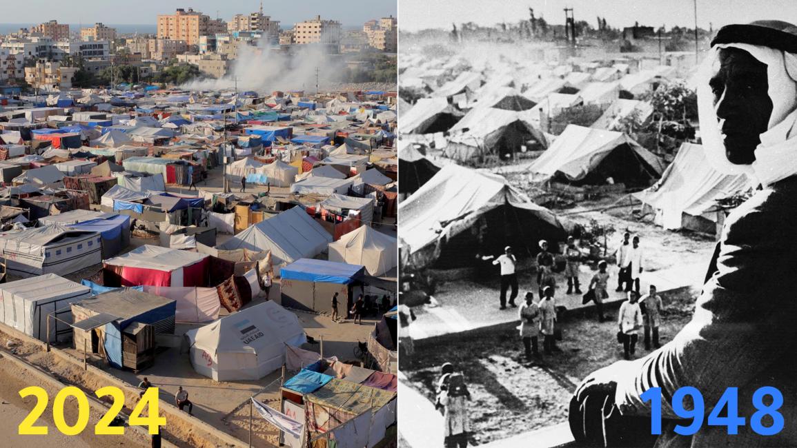 مخيم للاجئين في وادي الأردن للفلسطينيين عام 1948 (Getty)