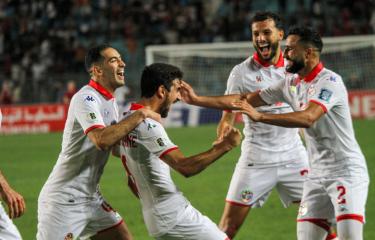 فرحة تونس بهدف الفوز على ملعب حمادي العقربي، 5 يونيو/حزيران عام 2024 (Getty)