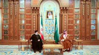 خلال لقاء بن سلمان بالرئيس الإيراني الراحل إبراهيم رئيسي في الرياض 11 نوفمبر 2023 (Getty)