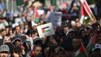 تظاهرة داعمة لغزة في الرباط المغربية، في 11 فبراير 2024 (الأناضول)