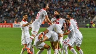 فرحة منتخب تونس بهدف الفوز على ملعب حمادي العقربي يوم 5 يونيو/حزيران (Getty)