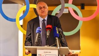 رئيس اللجنة الأولمبية الفلسطينية جبريل الرجوب، 14 يوليو 2024 (زين جعفر/فرانس برس)