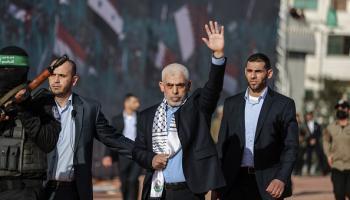 يحيى السنوار خلال حفل بذكرى تأسيس حماس، غزة 14 ديسمبر 2022 (Getty)