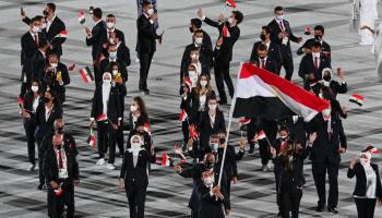 بعثة مصر خلال المشاركة في أولمبياد طوكيو 2020، 23 يوليو/تموز 2021 (فرانس برس)