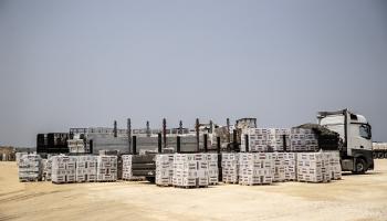 شاحنة محملة بالمساعدات الإنسانية متجهة من الأردن إلى غزة، 1 مايو 2024(Getty)