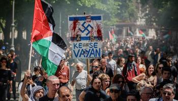 تظاهرة في بامبلونا تضامناً مع فلسطين، إسبانيا 18 مايو 2024 (Getty)