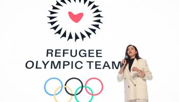 يسرى مارديني عضوة الفريق الأولمبي للاجئين في 20 يونيو 2024 في فرنسا (ريتشارد بورد/Getty)