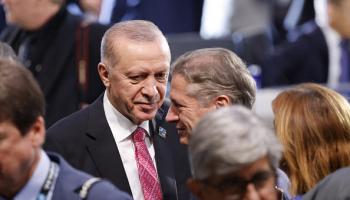 الرئيس التركي رجب طيب أردوغان خلال جلسة عمل لقمة الناتو في واشنطن 11 يوليو 2024 (Getty)