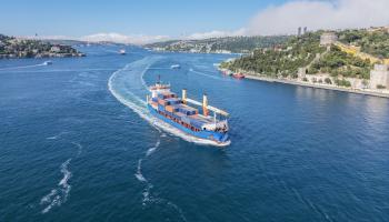 سفينة حاويات تعبر مضيق البوسفور في إسطنبول، 18 يونيو 2024 (Getty)