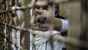 نساء مصريات في قفص الاتهام في قاعة المحكمة، 7 ديسمبر 2013(الأناضول)