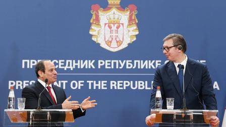 عبد الفتاح السيسي وألكسندر فوتشيتش، صربيا 20 يوليو 2022 (ميلوس ميسكوف/الأناضول)