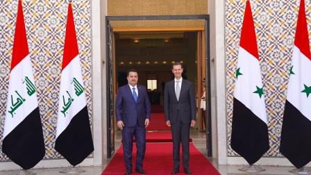 بشار الأسد ومحمد شياع السوداني، دمشق 16 يوليو 2023 (الأناضول)