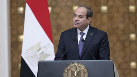 السيسي خلال مؤتمر صحفي في القاهرة، 14 فبراير 2024 (الأناضول)