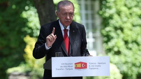 أردوغان يشيد بموقف إسبانيا من الحرب على غزة، 13 يونيو 2024 (بيير فيليبي/ فرانس برس)