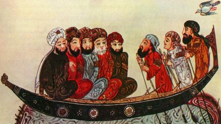مشهد من مقامات الحريري في منمنمة لـ الواسطي تعود إلى القرن الثالث عشر (Getty)