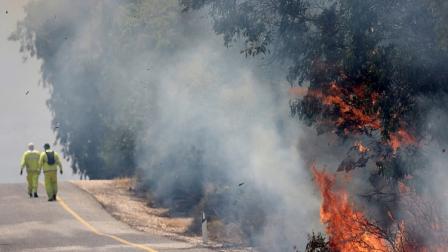 حريق في الجولان السوري المحتل نتيجة صواريخ من لبنان، 9 يونيو 2024 (جلاء مرعي/فرانس برس)