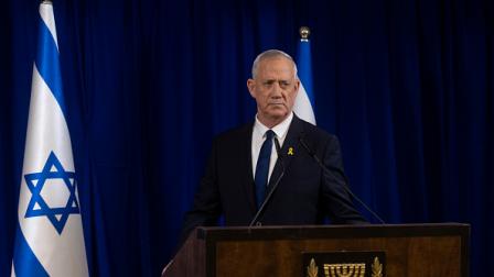 غانتس خلال إعلان استقالته من الحكومة الإسرائيلية، 9 يونيو 2024 (Getty)